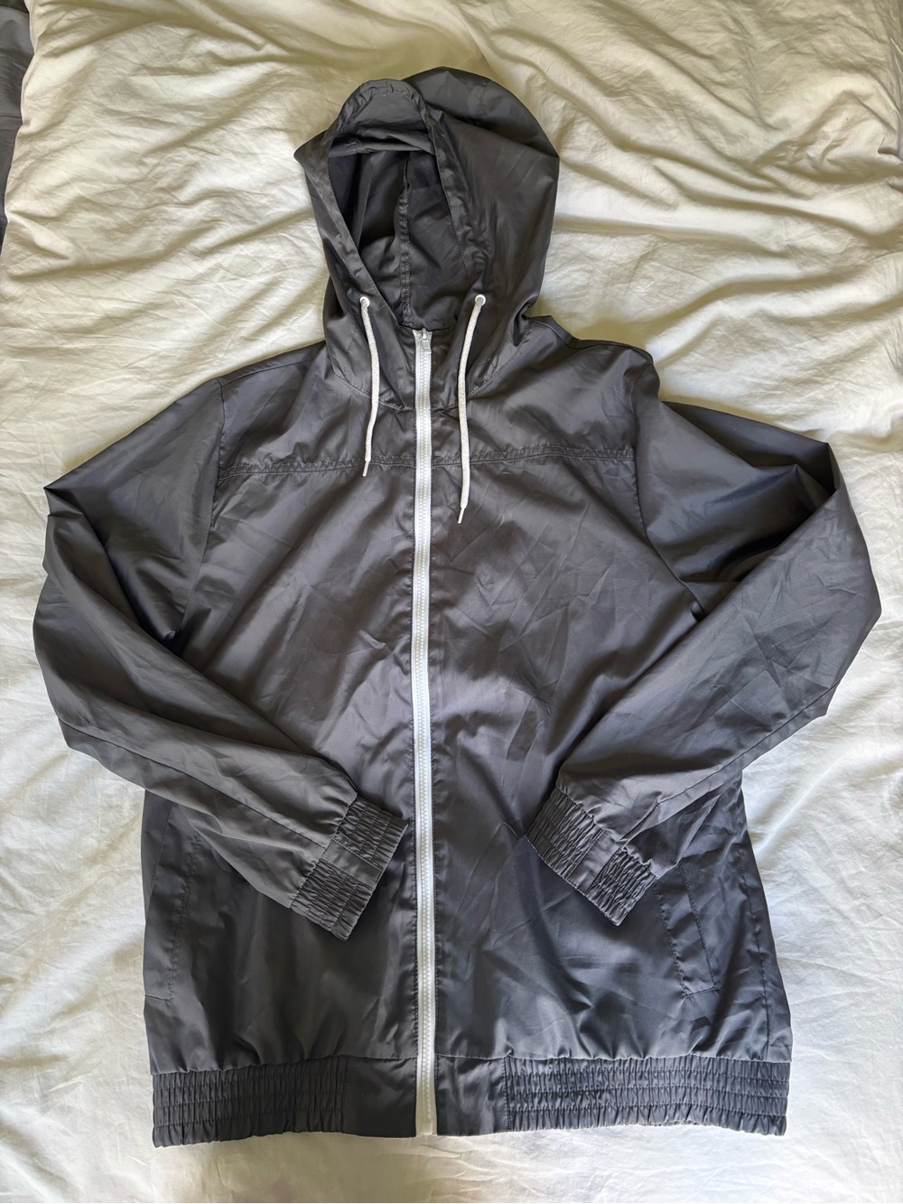 Zine Clothing Gray Hooded Windbreaker with White Zip